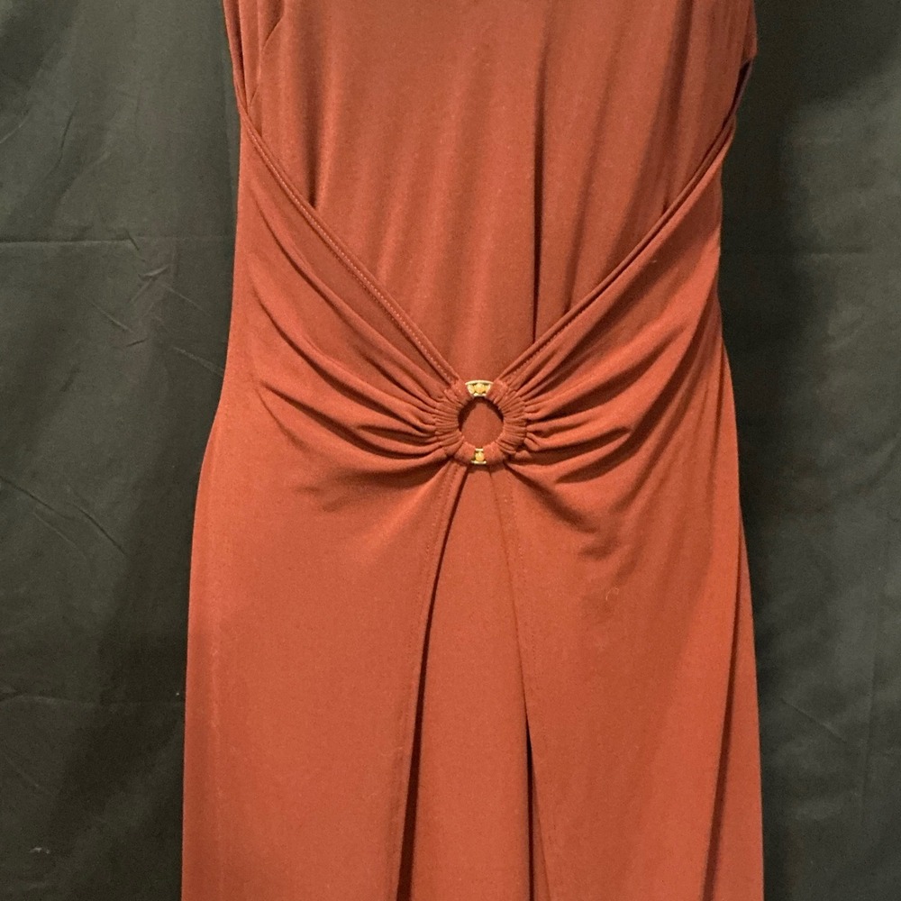 Laundry by Shelli Segal Halter Dress 8 Rust Orange Ring Draped Handkerchief - Picture 2 of 9